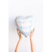 Фольгированный шар сердце, цвет серебро голография, 46 см